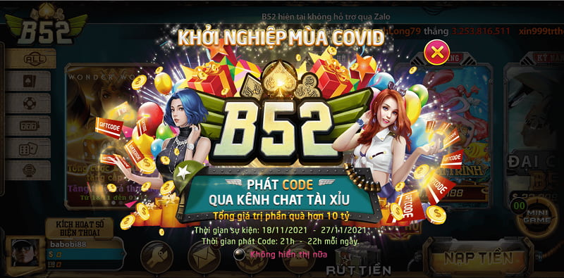 B52 thường xuyên phát giftcode và ưu đãi tân thủ